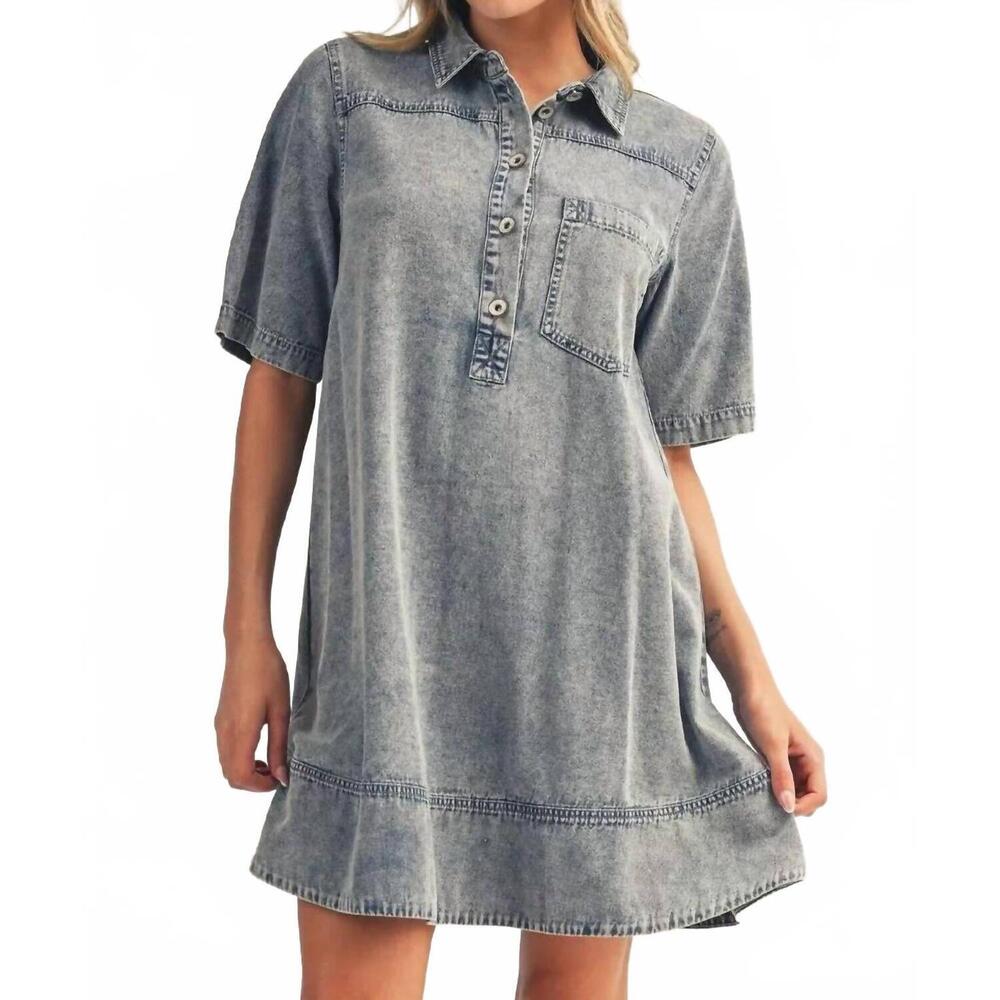 NEW JODIFL all of me short sleeves denim dress in blue - Picture 1 of 6